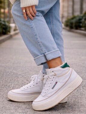 New! Reebok Club C Geo Tennis Modern Beige White Women's Mid-Top Shoes US Size 9